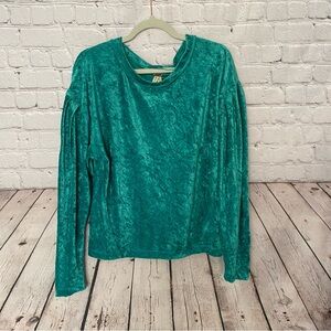 We The Free Womens Small Milan Green Crushed Velvet Long Sleeve Top EUC